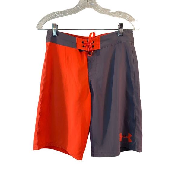 UNDER ARMOUR Boy’s Gray-Orange Athletic Shorts / Size: W28 - Picture 1 of 7